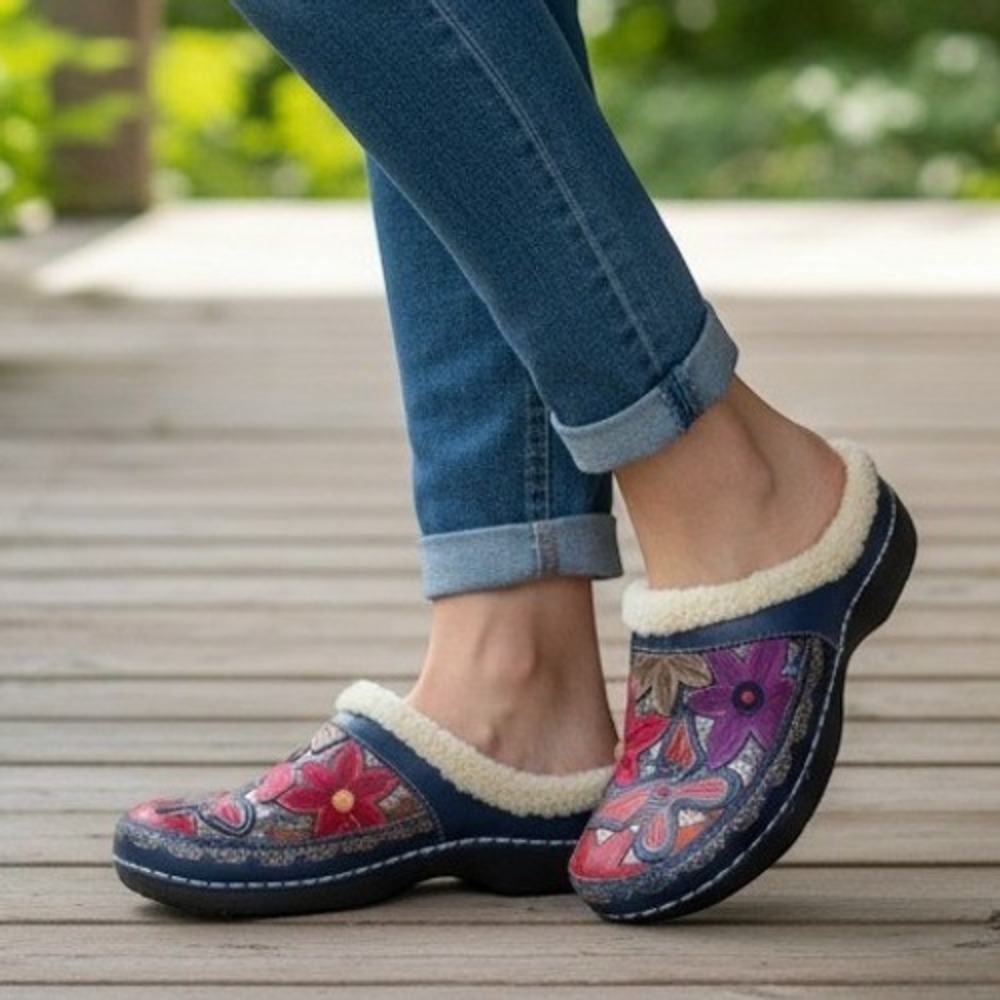 Laura Vita Capucine 01 Womens Leather Clogs Size 41 Comfort Navy Blue Floral